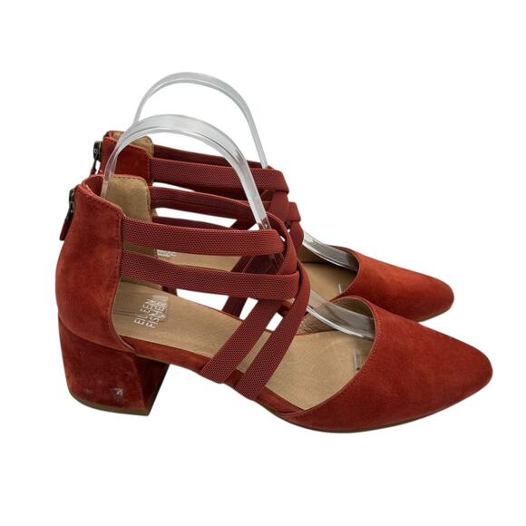Eileen Fisher Rust Suede Strappy Heels - Picture 5 of 12